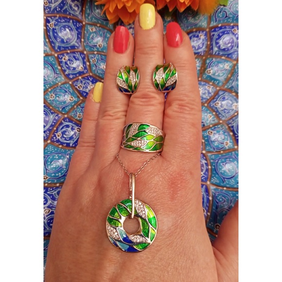 Anthro Silver Gold Ornament Boho Enamel Cats Wide Ring Jewelry Dopamine - Picture 10 of 13